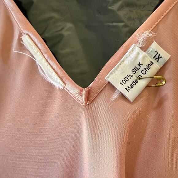 Soft Pink 100% Silk V Neck V Back Bias Cut Maxi Slip Dress Chemise Nightgown XL - Picture 8 of 9